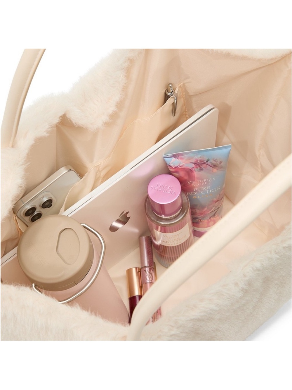 Victoria's Secret Cream Faux-Fur Tote Bag - Picture 4 of 4